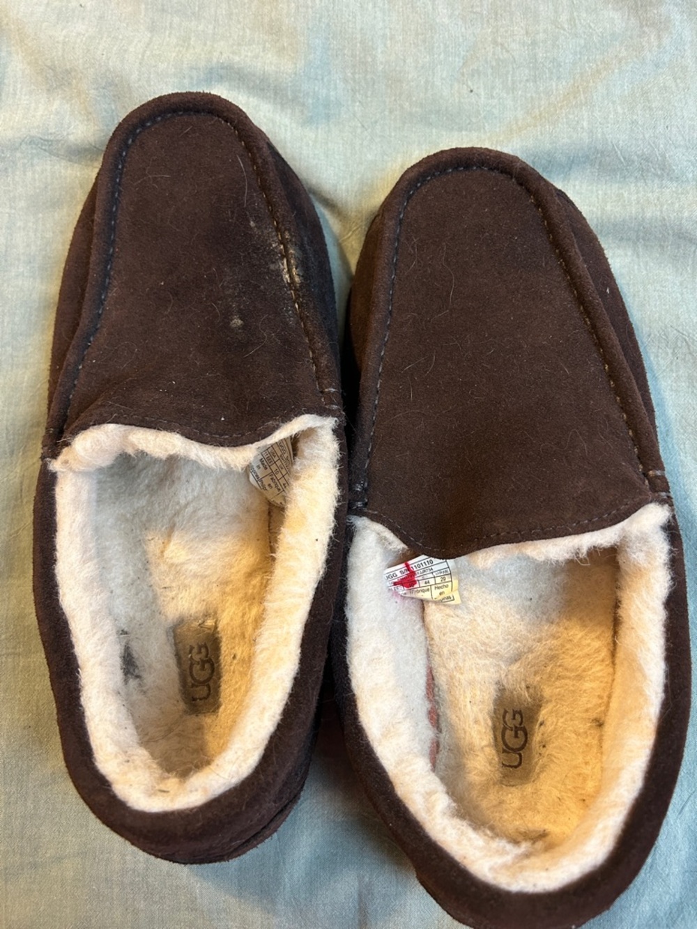 UGG Men’s Brown Suede Slip-On Moccasins with Shearling Lining